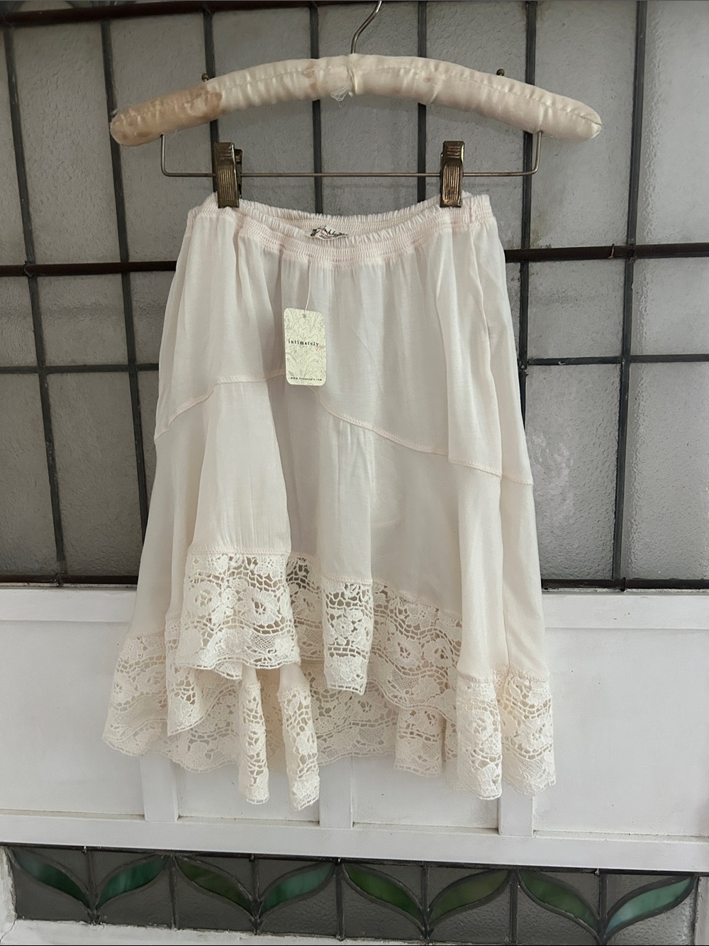 Free People Women's Cream Lace-Trim Tiered Skirt